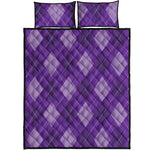 Purple Argyle Pattern Print Quilt Bed Set