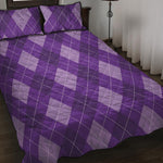 Purple Argyle Pattern Print Quilt Bed Set