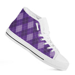 Purple Argyle Pattern Print White High Top Shoes