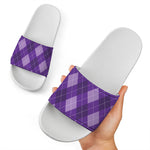 Purple Argyle Pattern Print White Slide Sandals