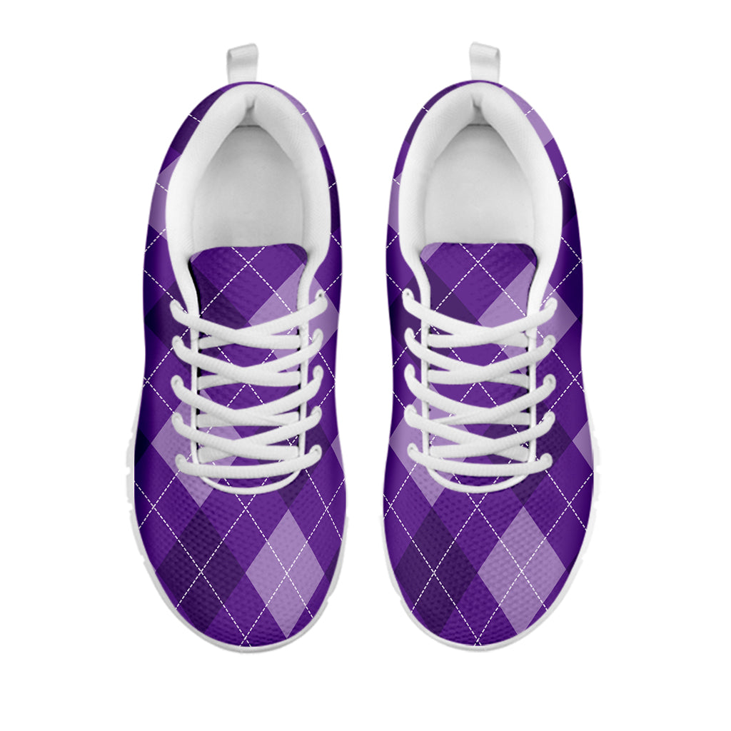 Purple Argyle Pattern Print White Sneakers