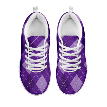 Purple Argyle Pattern Print White Sneakers