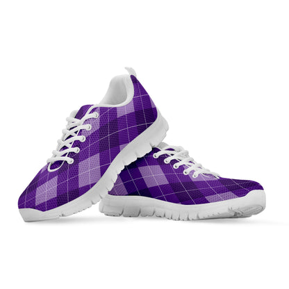 Purple Argyle Pattern Print White Sneakers