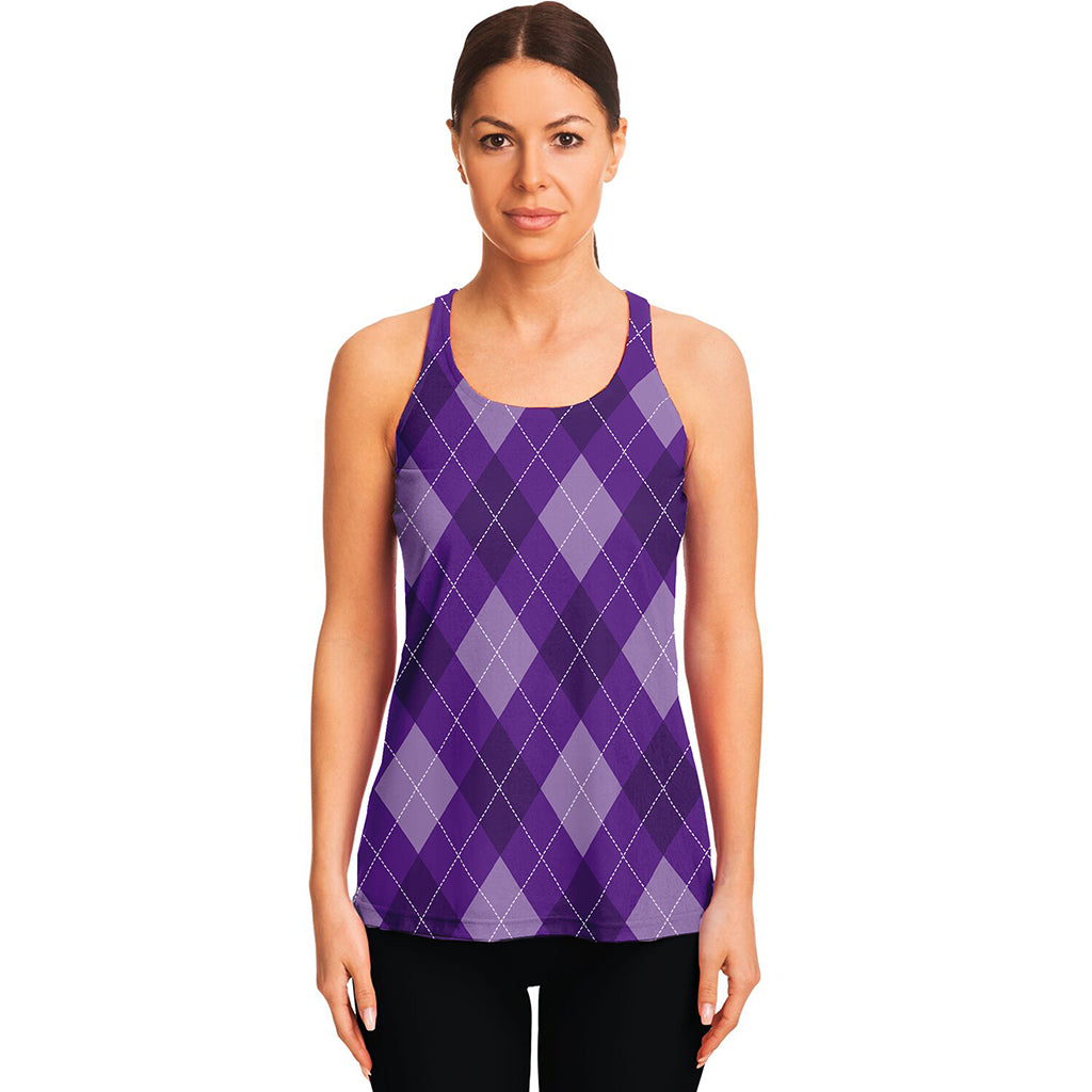 Purple Argyle Pattern Print Women's Racerback Tank Top