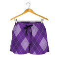 Purple Argyle Pattern Print Women's Shorts