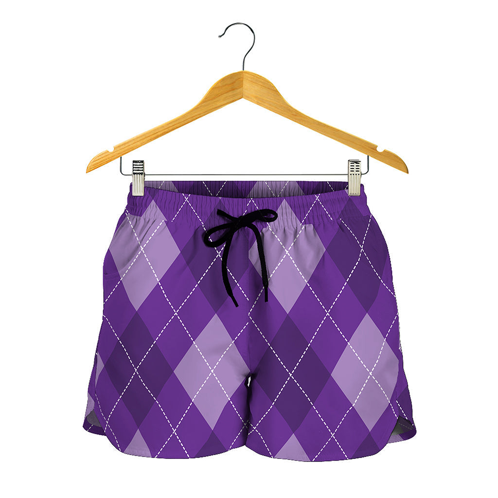 Purple Argyle Pattern Print Women's Shorts