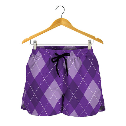 Purple Argyle Pattern Print Women's Shorts