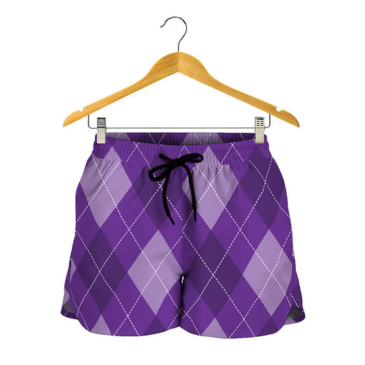 Purple Argyle Pattern Print Women's Shorts