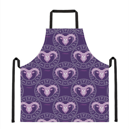 Purple Aries Zodiac Pattern Print Apron
