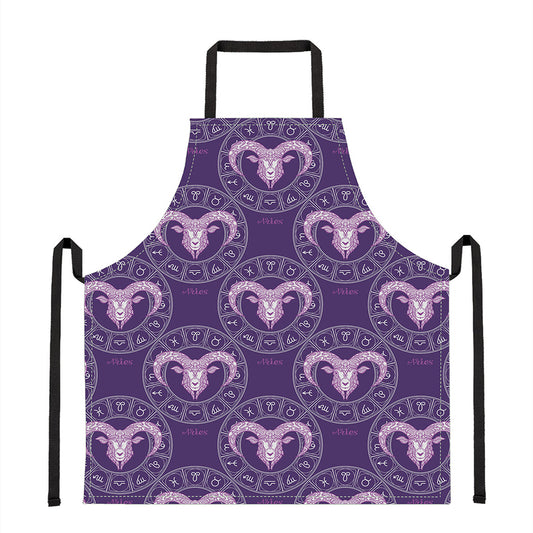 Purple Aries Zodiac Pattern Print Apron