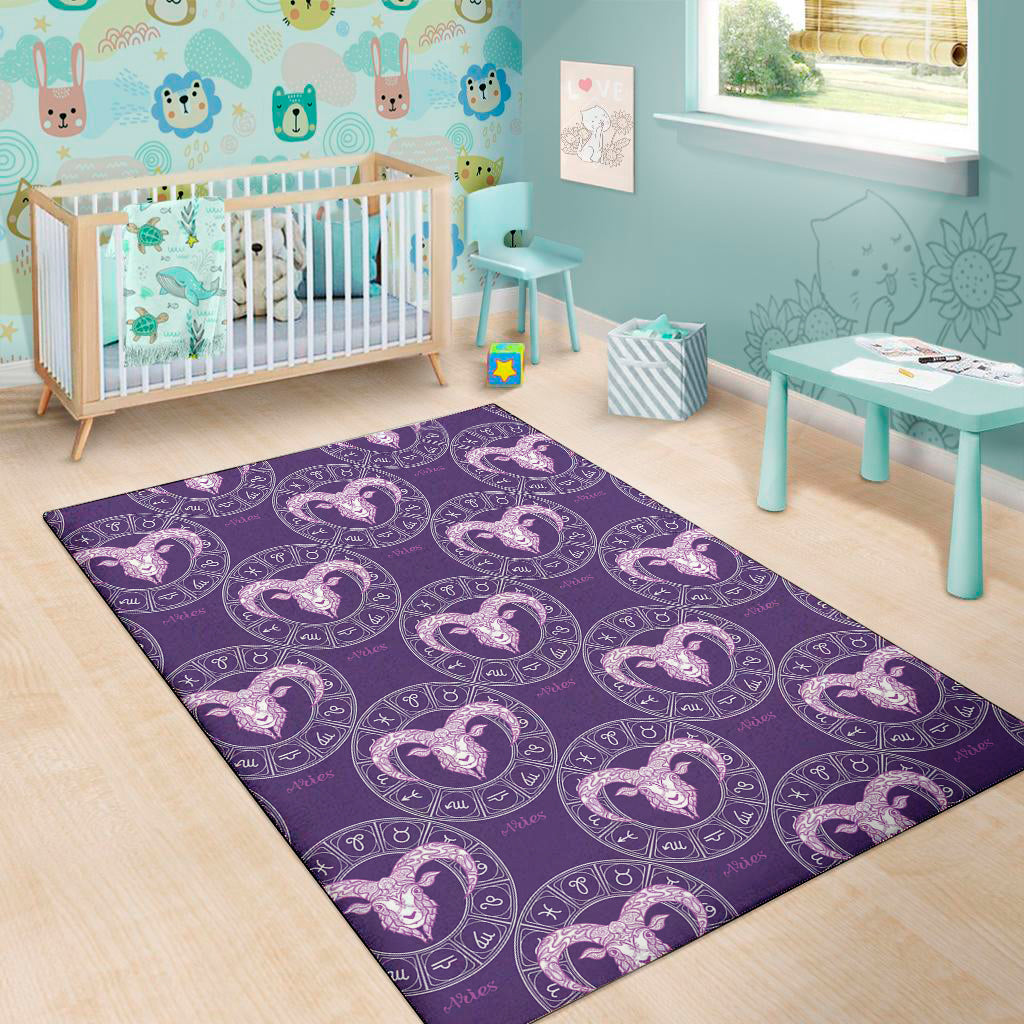 Purple Aries Zodiac Pattern Print Area Rug