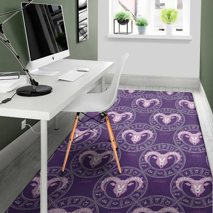 Purple Aries Zodiac Pattern Print Area Rug