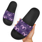Purple Aries Zodiac Pattern Print Black Slide Sandals