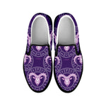 Purple Aries Zodiac Pattern Print Black Slip On Shoes