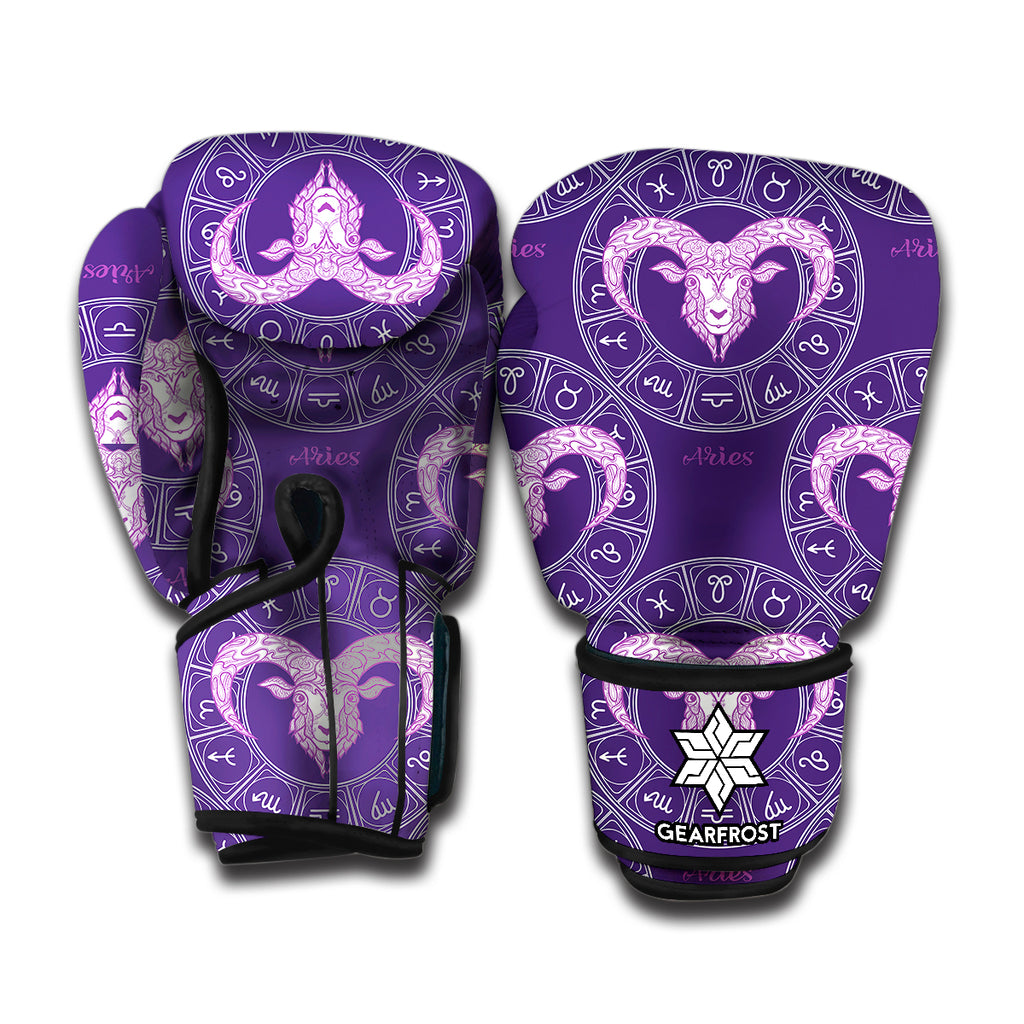 Purple Aries Zodiac Pattern Print Boxing Gloves