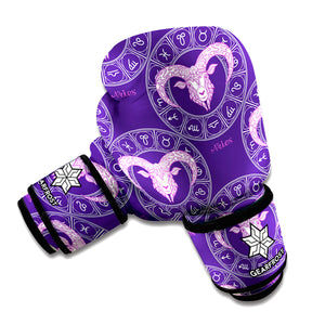 Purple Aries Zodiac Pattern Print Boxing Gloves
