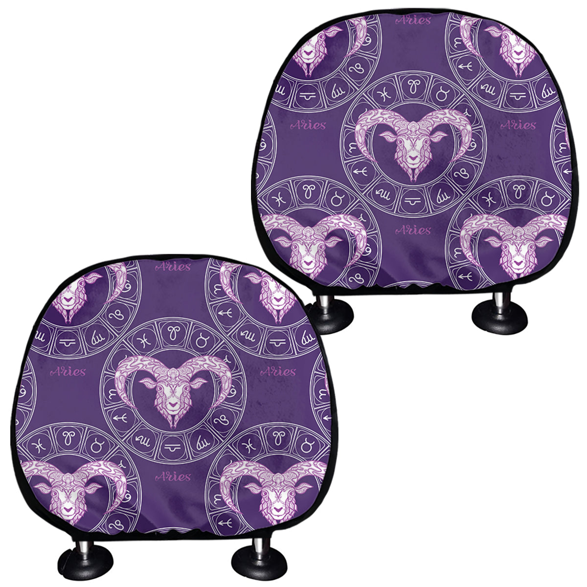 Purple Aries Zodiac Pattern Print Car Headrest Covers