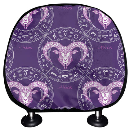 Purple Aries Zodiac Pattern Print Car Headrest Covers