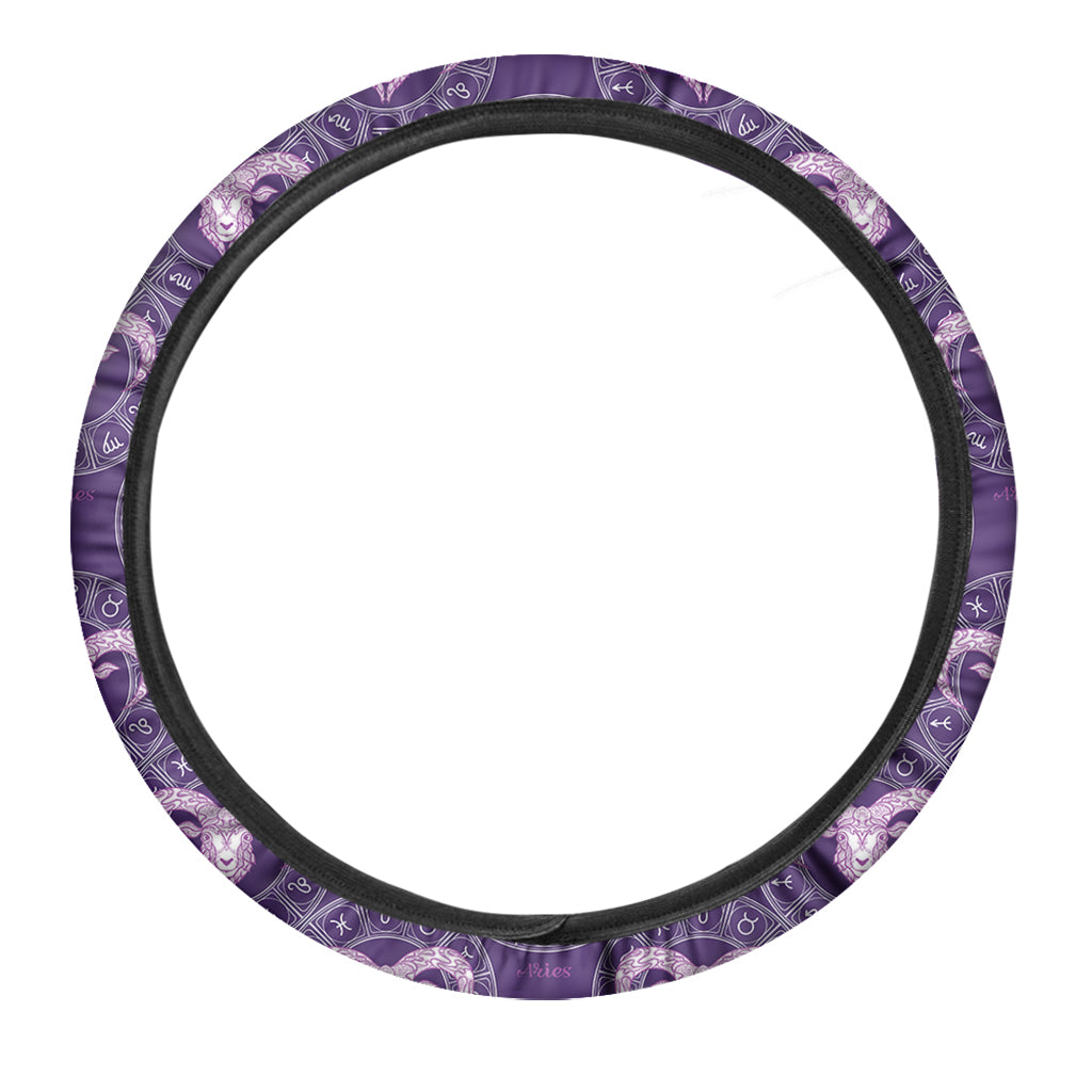 Purple Aries Zodiac Pattern Print Car Steering Wheel Cover