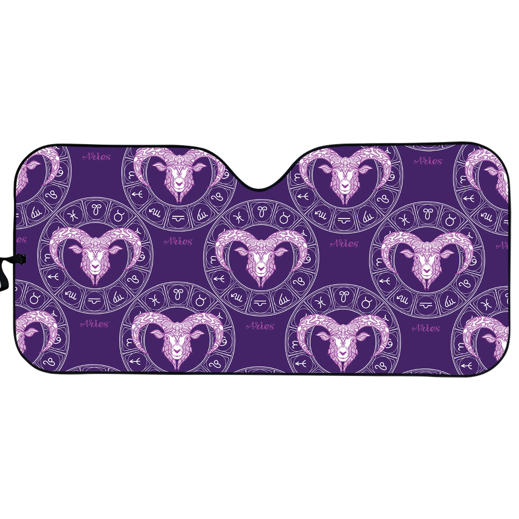 Purple Aries Zodiac Pattern Print Car Sun Shade