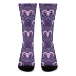 Purple Aries Zodiac Pattern Print Crew Socks