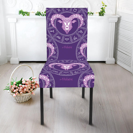Purple Aries Zodiac Pattern Print Dining Chair Slipcover
