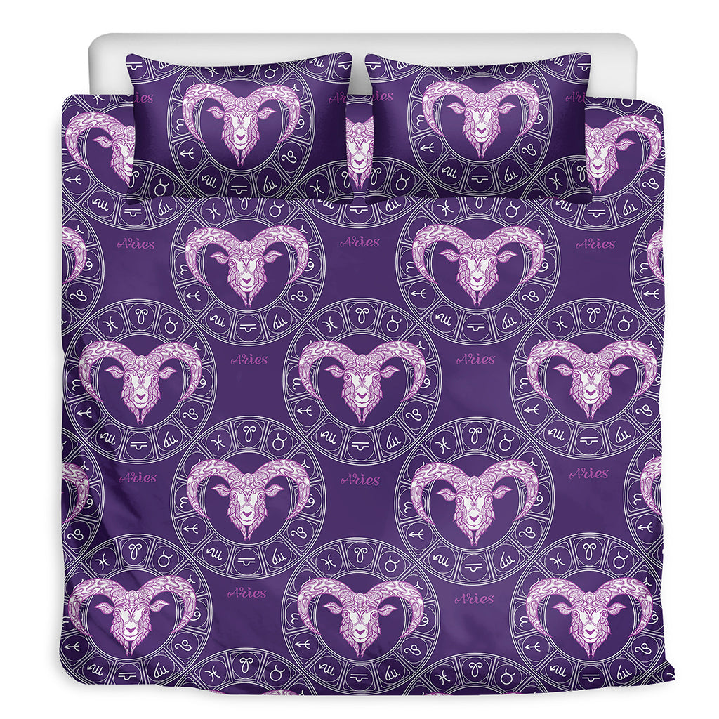 Purple Aries Zodiac Pattern Print Duvet Cover Bedding Set