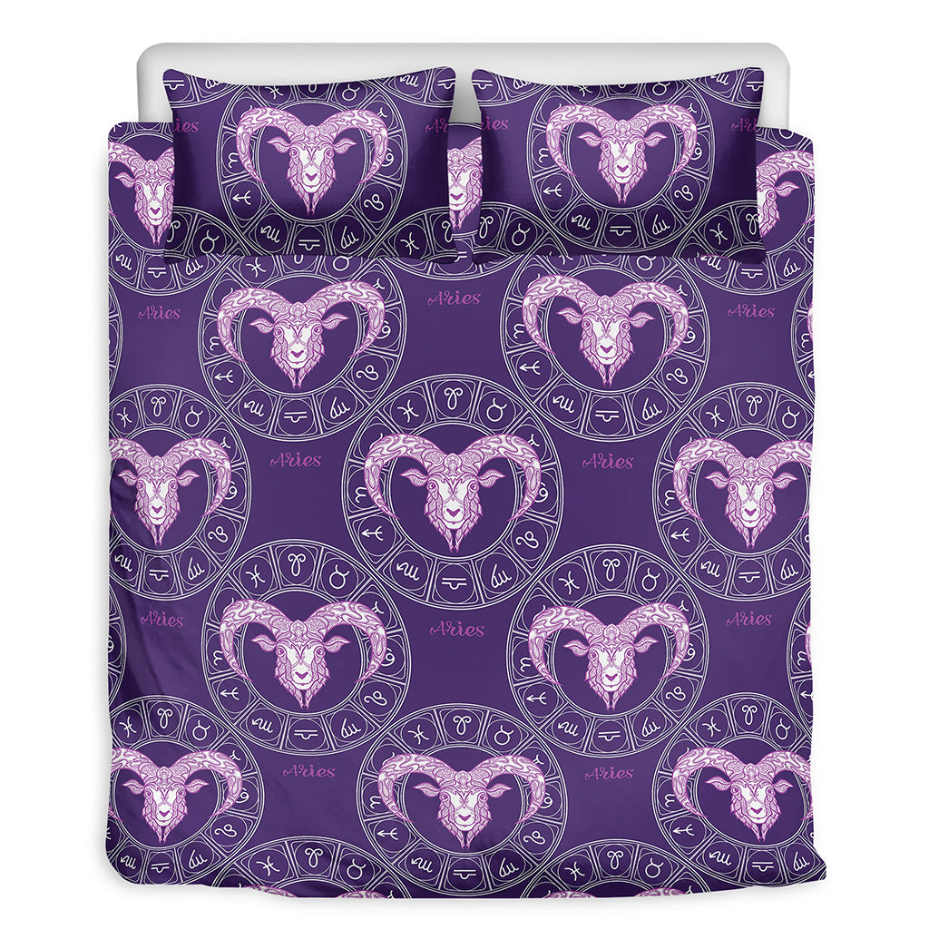 Purple Aries Zodiac Pattern Print Duvet Cover Bedding Set