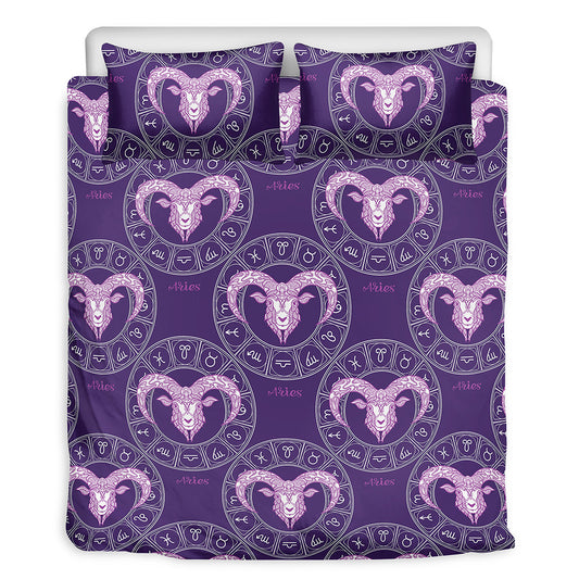 Purple Aries Zodiac Pattern Print Duvet Cover Bedding Set