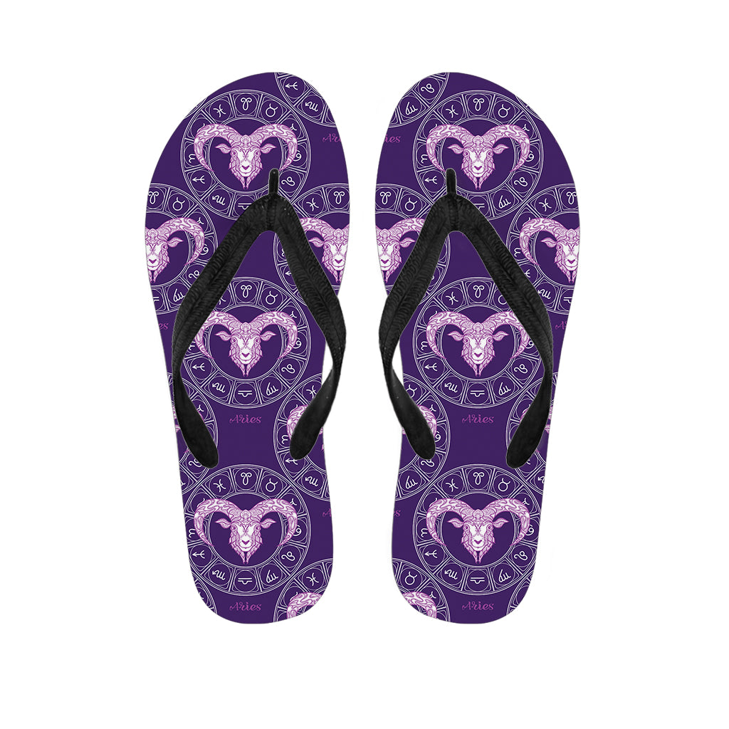 Purple Aries Zodiac Pattern Print Flip Flops