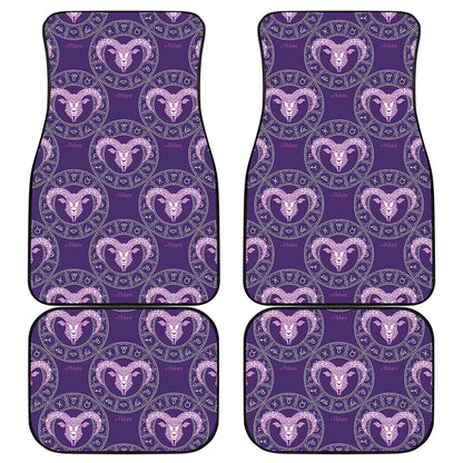 Purple Aries Zodiac Pattern Print Front and Back Car Floor Mats