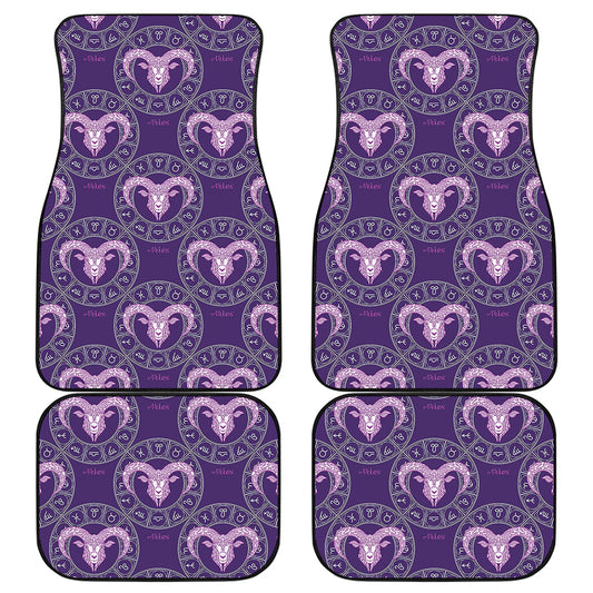 Purple Aries Zodiac Pattern Print Front and Back Car Floor Mats