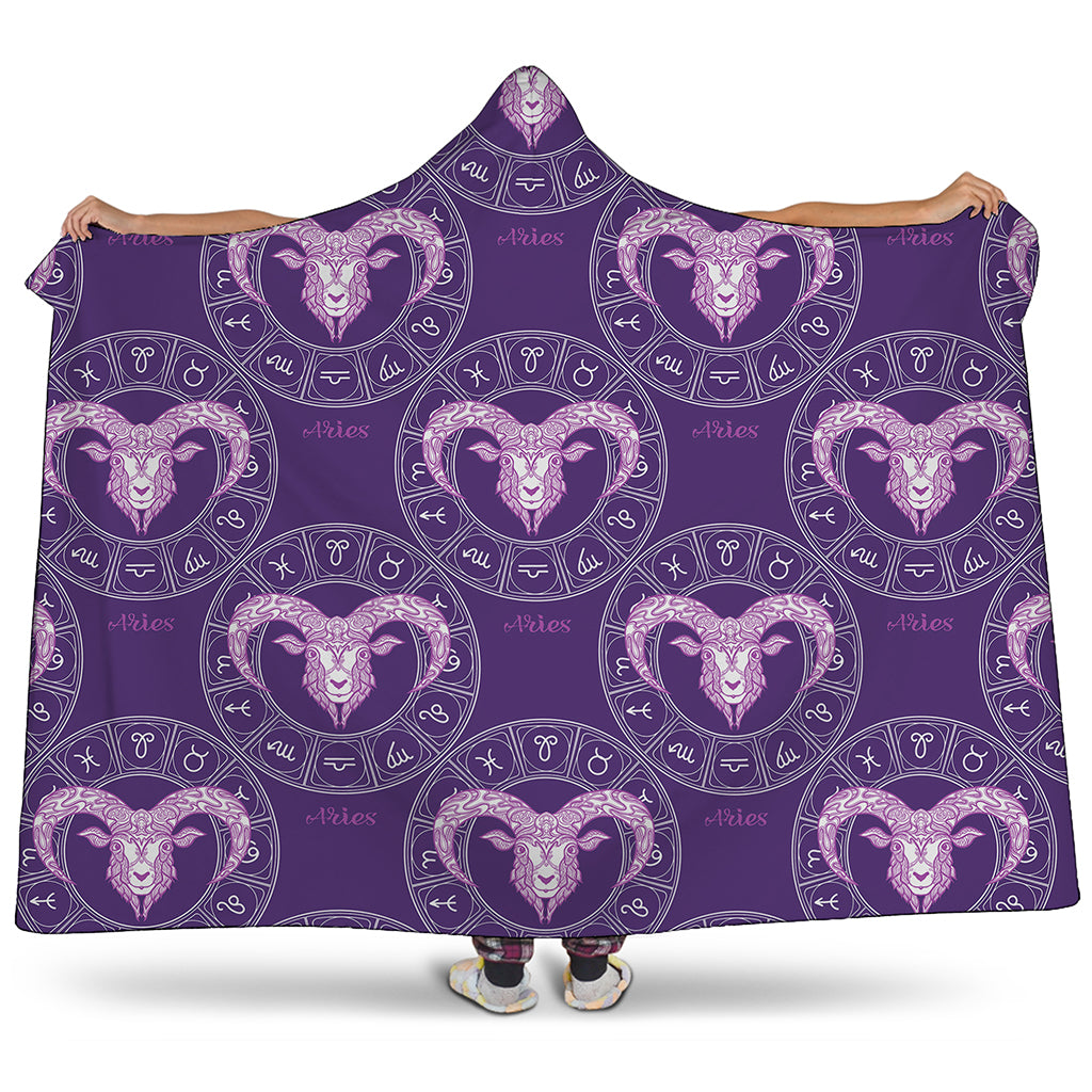 Purple Aries Zodiac Pattern Print Hooded Blanket