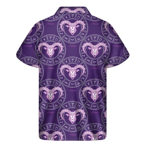 Purple Aries Zodiac Pattern Print Men's Short Sleeve Shirt