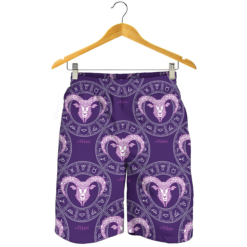 Purple Aries Zodiac Pattern Print Men's Shorts