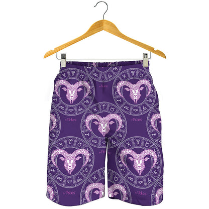 Purple Aries Zodiac Pattern Print Men's Shorts