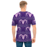 Purple Aries Zodiac Pattern Print Men's T-Shirt