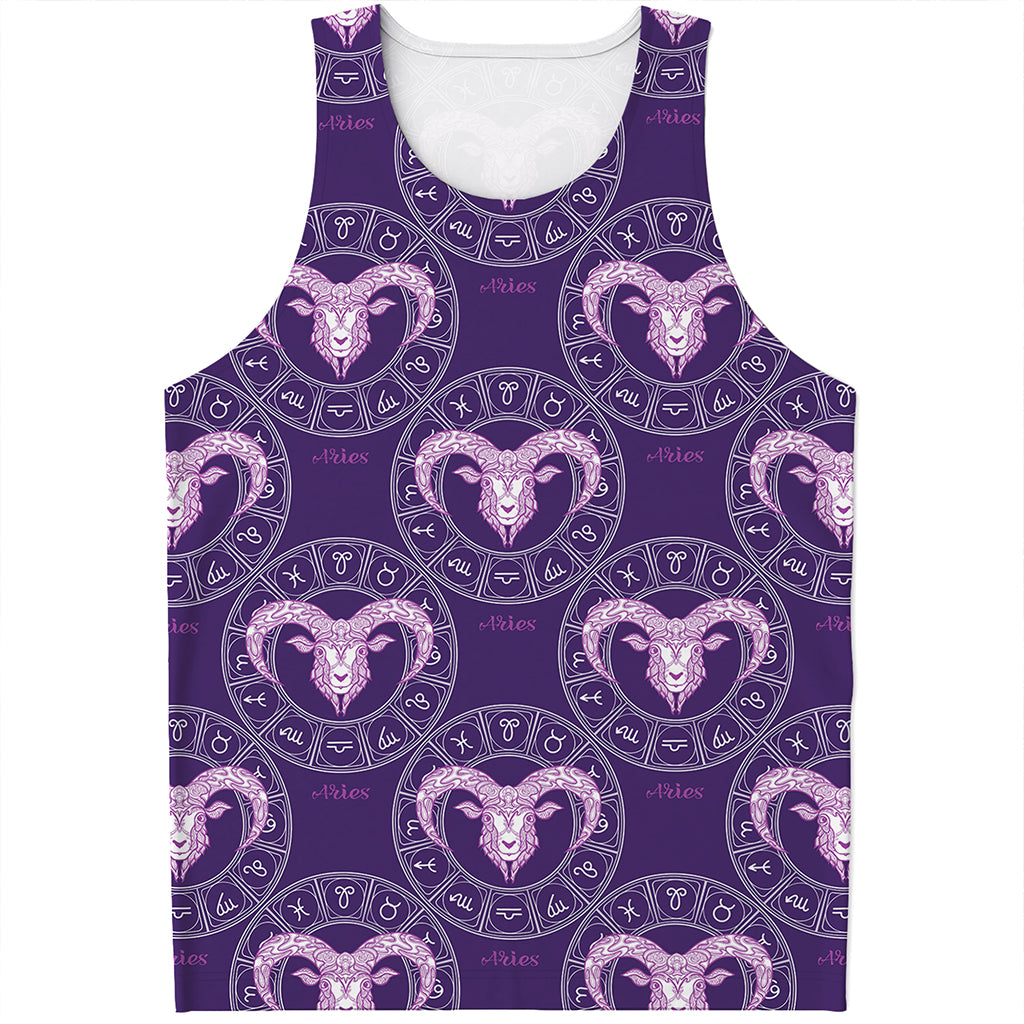 Purple Aries Zodiac Pattern Print Men's Tank Top