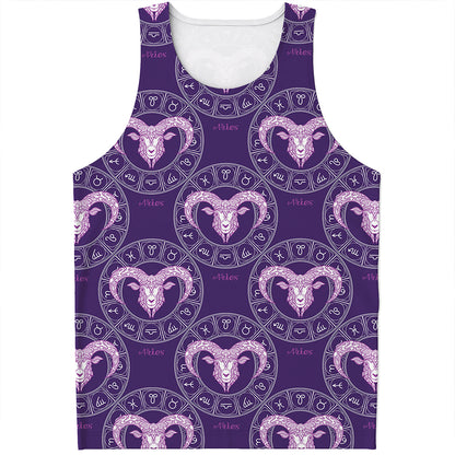 Purple Aries Zodiac Pattern Print Men's Tank Top
