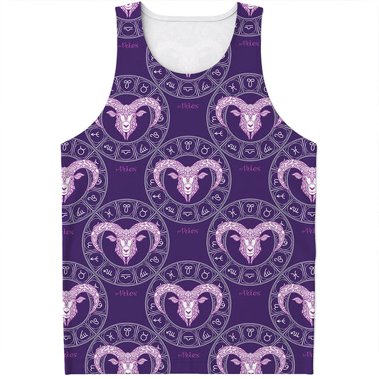 Purple Aries Zodiac Pattern Print Men's Tank Top
