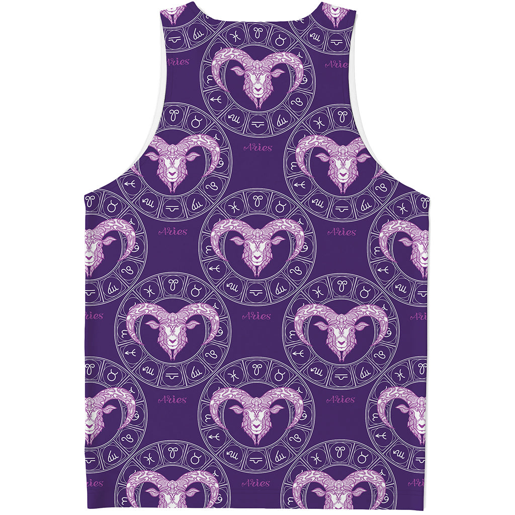 Purple Aries Zodiac Pattern Print Men's Tank Top
