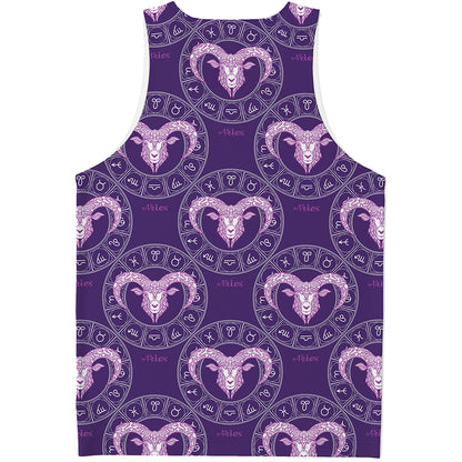 Purple Aries Zodiac Pattern Print Men's Tank Top