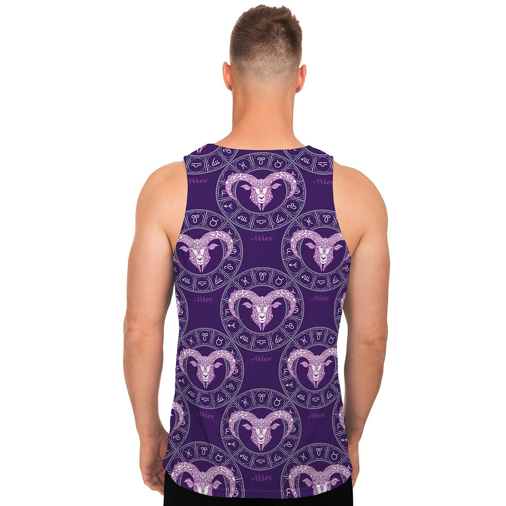 Purple Aries Zodiac Pattern Print Men's Tank Top