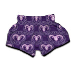 Purple Aries Zodiac Pattern Print Muay Thai Boxing Shorts