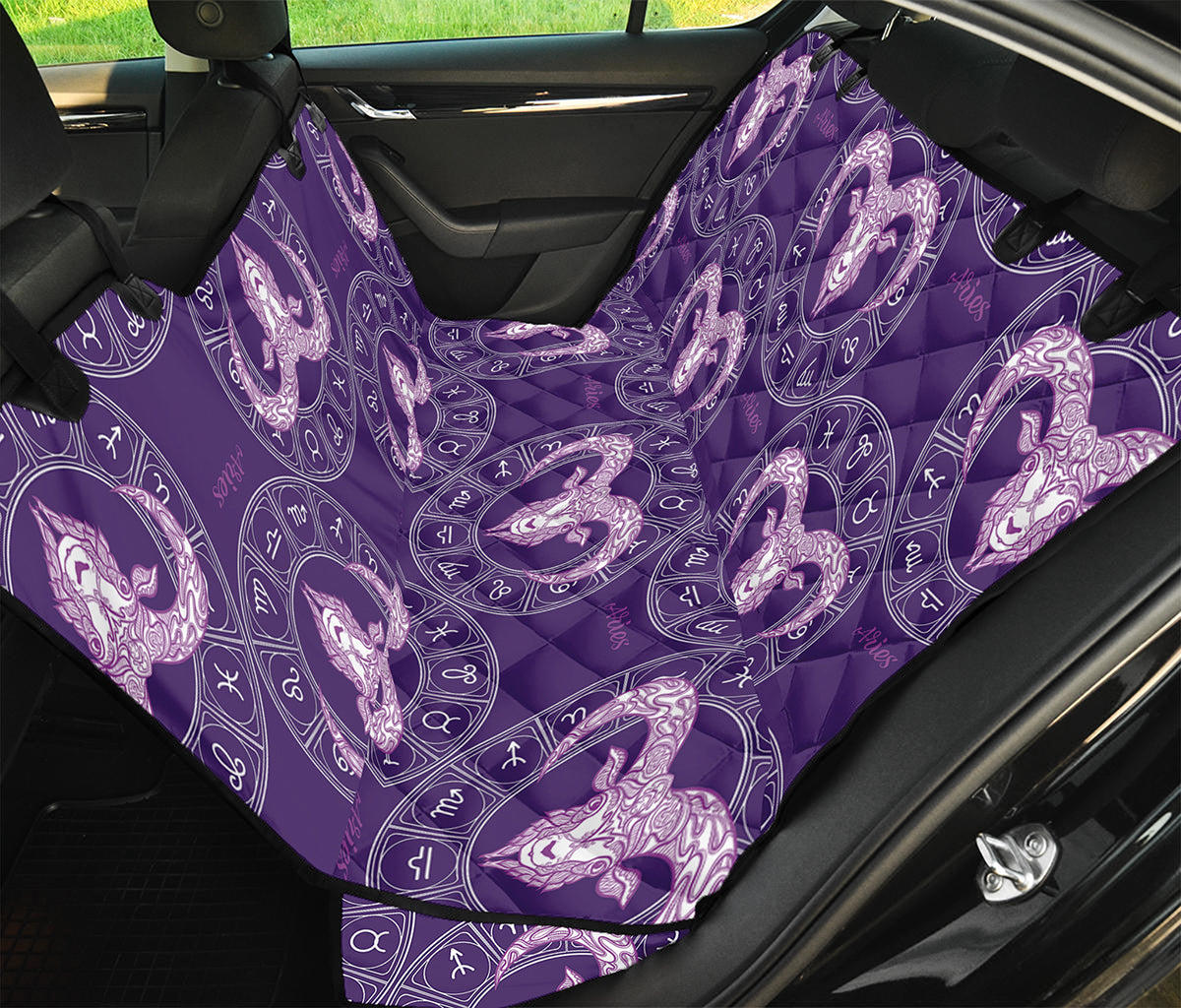 Purple Aries Zodiac Pattern Print Pet Car Back Seat Cover