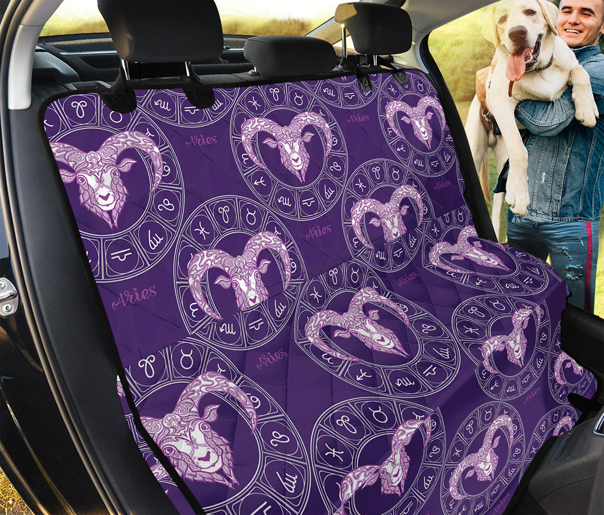 Purple Aries Zodiac Pattern Print Pet Car Back Seat Cover