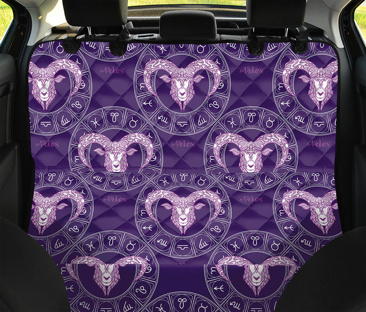 Purple Aries Zodiac Pattern Print Pet Car Back Seat Cover