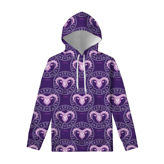 Purple Aries Zodiac Pattern Print Pullover Hoodie