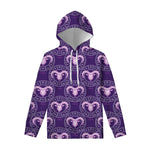 Purple Aries Zodiac Pattern Print Pullover Hoodie