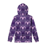 Purple Aries Zodiac Pattern Print Pullover Hoodie